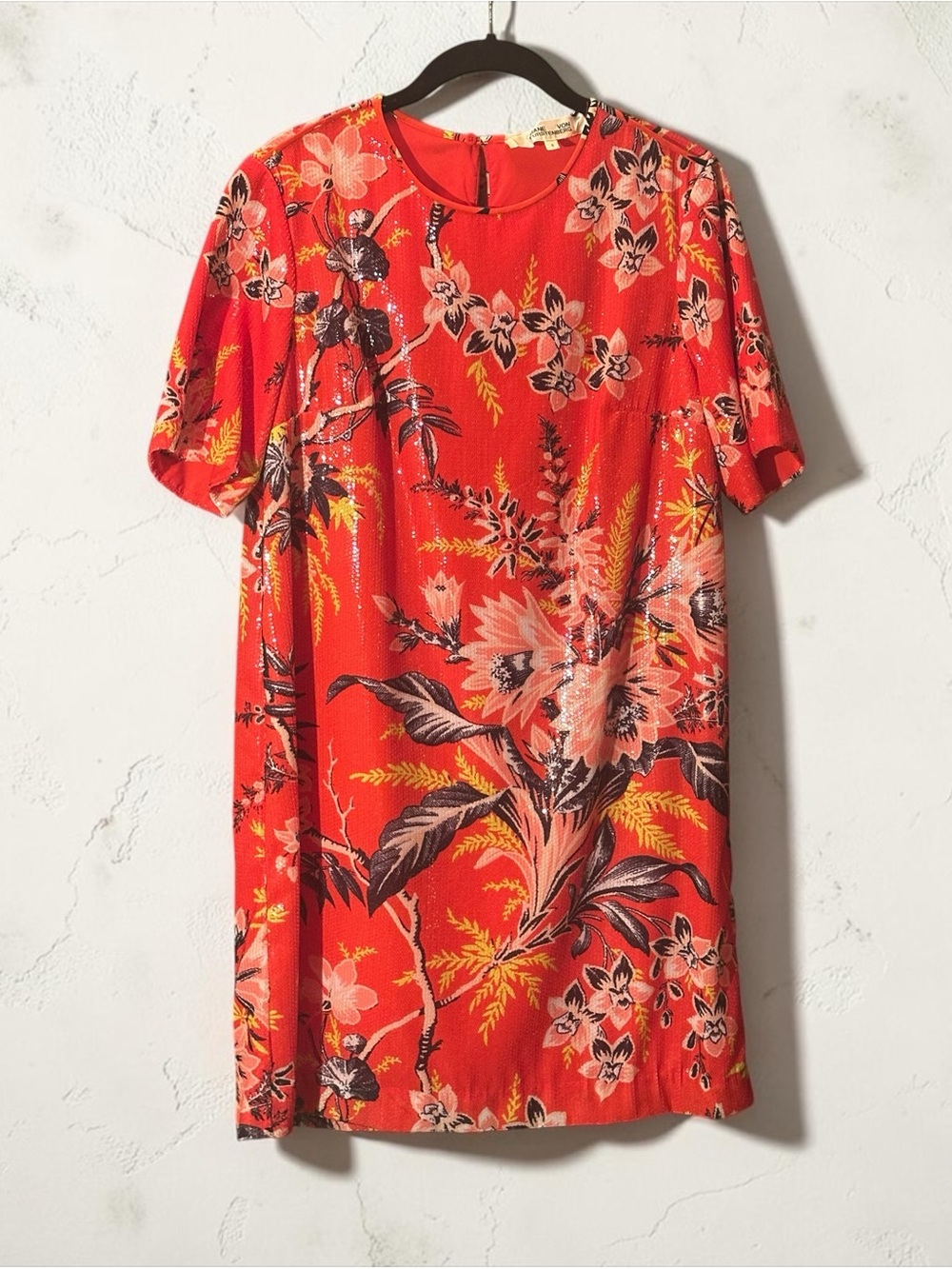 Diane Von Furstenberg Red Floral Sequined Shift Dress
